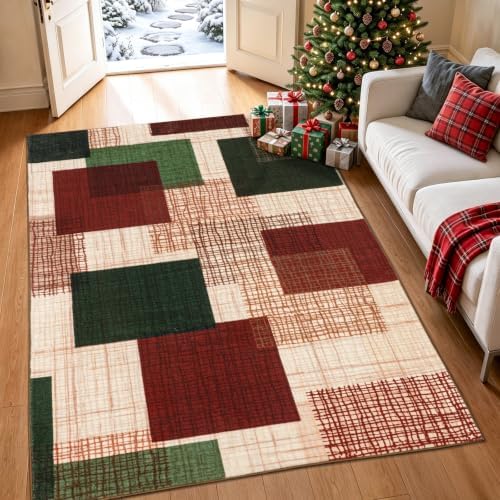 Washable 4x6 Bedroom Area Rug Modern Geometric Patchwork - Image 2