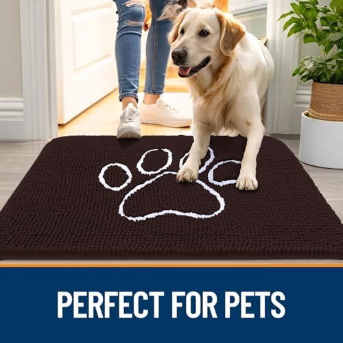 OLANLY Dog Door Mat for Muddy Paws 32x20, Paw Print Design Chenille Mud Mat - Image 6