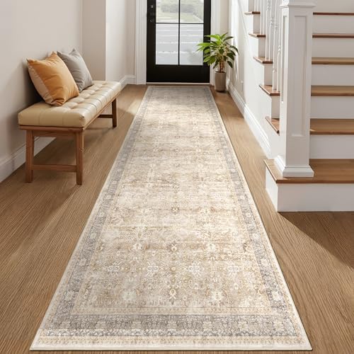 Washable Runner Rug 3x10, Vintage Earth Tone Hallway Runner by Jainmy