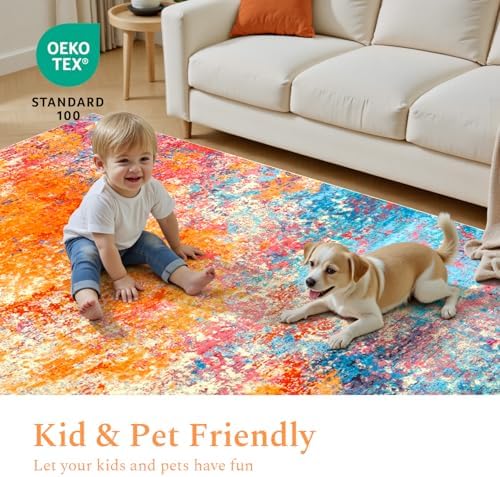 Rugflix 3x6 Runner Rug for Hallway, Washable Colorful Rainbow Runners - Image 5