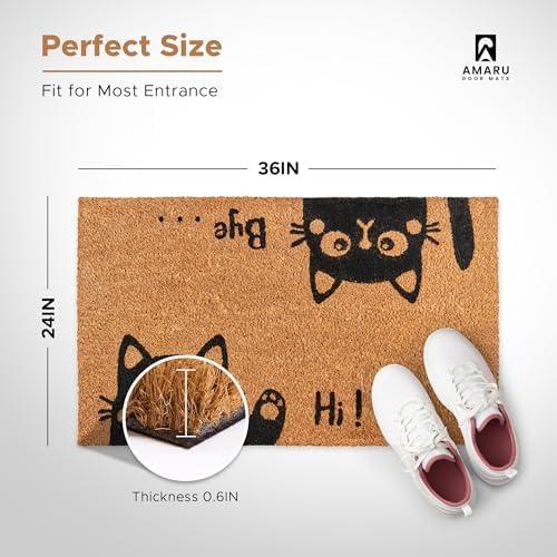 Coir Welcome Mat, Hi-Bye Cat, 24 x 36 in - Image 2