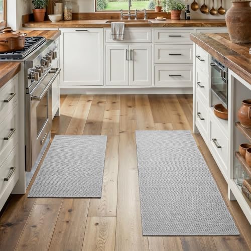 MatEssenz 2-Piece Kitchen Rugs Set, Faux Linen Woven Textured Washable Kitchen by MatEssenz