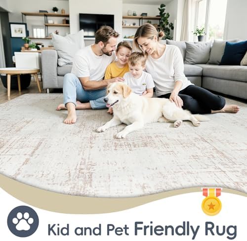 6x9 Washable Area Rug for Living Room Bedroom: Non-Slip Modern Beige White - Image 4