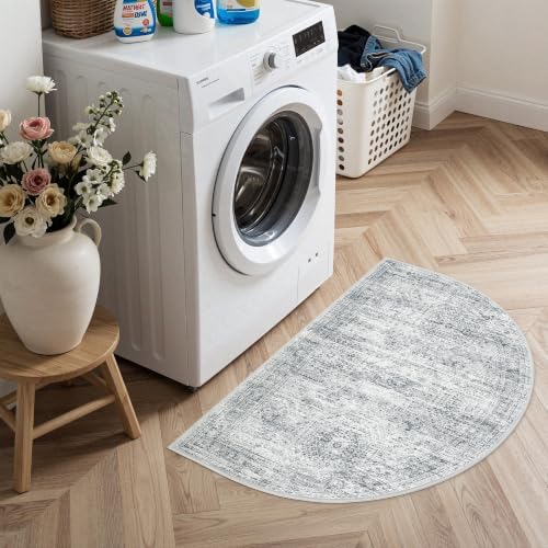 Soalmost Washable Half Circle Round Rug 2x3 Grey, Small Half Moon Rug Entry - Image 4