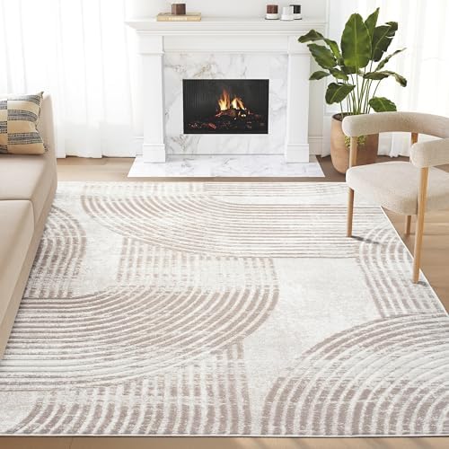 Abani 10x14 Viva Area Rug, Cream Beige Mid Century Modern Arch by Abani