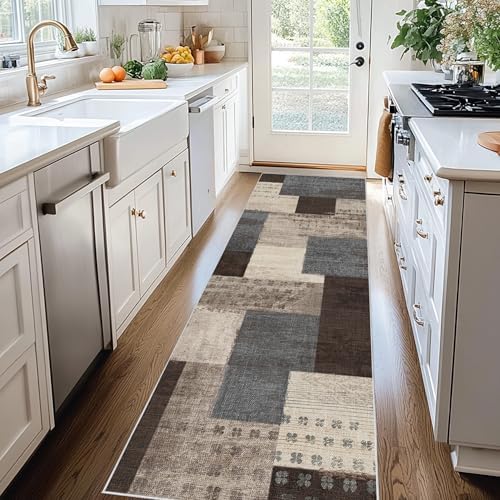 Modern Geometric Patchwork Indoor Blue Runner Rug - Image 5