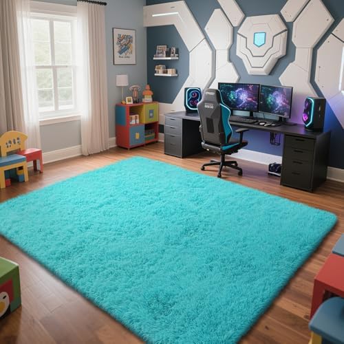Teal Blue 10x14 Area Rugs for Bedroom, Fluffy Rugs Large Bedroom Carpet - Image 3