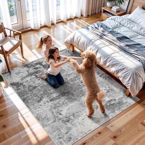 4x6 Rug Washable for Entryway: Abstract Runner for Bedroom Black Grey - Image 3
