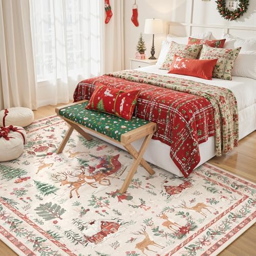 Lahome Christmas 5x7 Rugs for Living Room, Christmas Tree Santa Claus Soft - Image 7