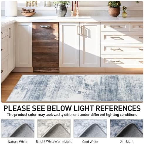 2'6''x8' Runner Rugs Washable Rug:Modern Abstract Hallway Blue White Carpet - Image 4
