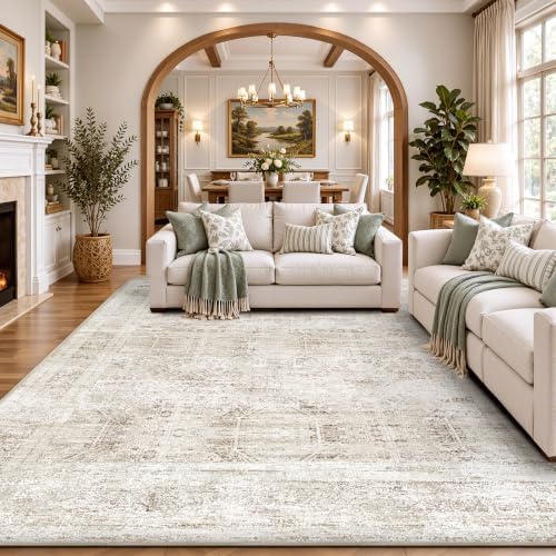 Area Rugs for Living Room Bedroom 8x10 Washable Non-Slip Vintage Beige by WelcometoBabovid