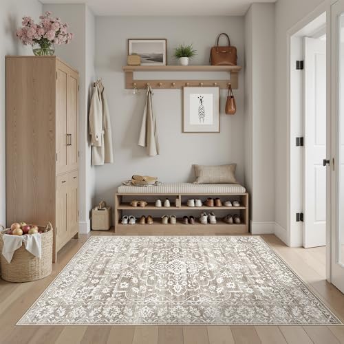 Soalmost 3x5 Area Rugs for Entryway, Washable Neutral Soft Rug Light Brown by Soalmost