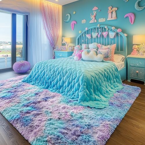 Plush Rainbow Purple Mermaid Area Rugs - Image 5