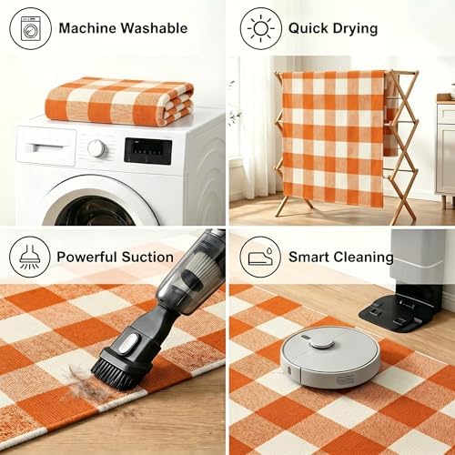 MUBIN Fall Decor Cotton Buffalo Plaid Rug, Washable Large Halloween Doormat - Image 5