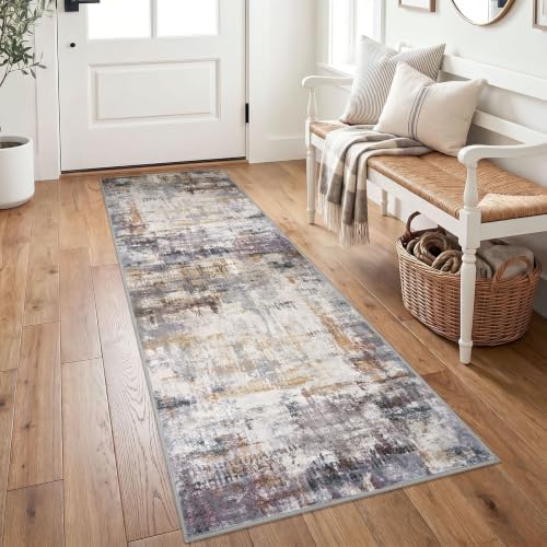 KOZYFLY Modern Washable Runner Rug 2x6 Kitchen Runner Rugs Grey Rust by KOZYFLY