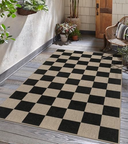Rugalia Easy Jute Checkered Entryway Rug, 3x5 Black Small Outdoor Rug - Image 6