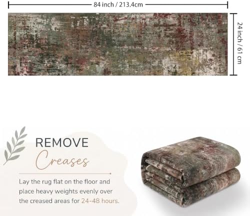 Hallway Washable Runner Rug 2x7 Non Slip Carpet Runner, Olive/Burgundy - Image 2