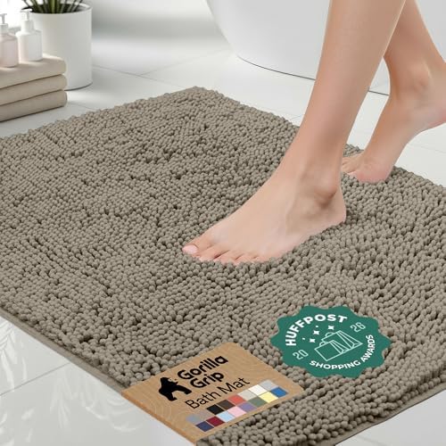 GORILLA GRIP Bath Rug Mat for Bathroom, Absorbent Chenille, 60x24 Latte by GorillaGrip