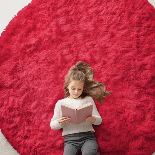 OLANLY Red Round Rugs for Bedroom by OLANLY