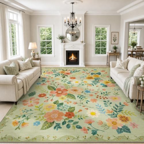 JOLLYVOGUE Floral Area Rug 8x10, Washable Rug by JOLLYVOGUE
