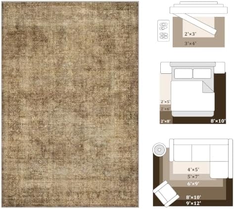 5x7 Washable Brown Neutral Vintage Distressed Area Rug - Image 2