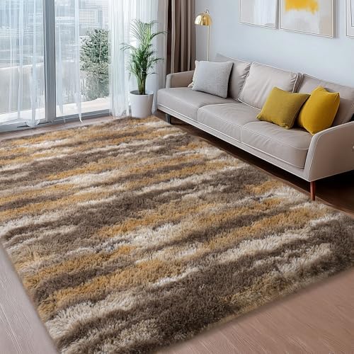 9x12 Large Shag Rugs for Living Room, Washable Abstract Brown - Image 5