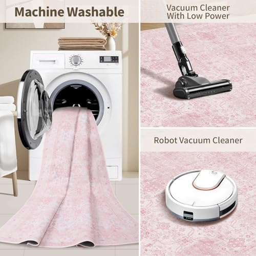 Rugxara Pink 4x6 Area Rug Washable Rug - Image 6