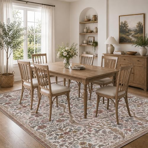 Floral Area Rug 5x7 Botanical Washable Carpet - Image 3