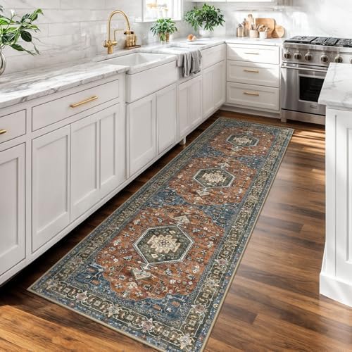 KUTA Vintage Washable Runner Rug 2x7 Vintage Brick Red Hallway Runner - Image 2