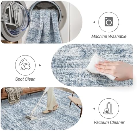Soalmost Washable Area Rug 8x10 Large Soft Blue Rugs - Image 4