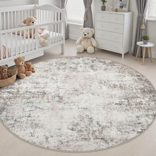 Round Area Rug Living Room: 6 ft Modern Washable Carpet Brown - Image 5