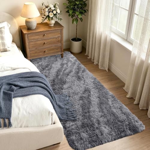 Noahas 2x10 Grey Fluffy Soft Runner Rug Non-Slip - Image 2