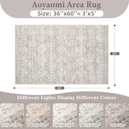Area Rug 3x5 Geometric Rug: Washable Boho Moroccan Rugs Soft Farmhouse Rug - Image 2