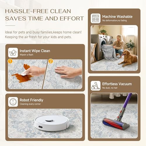 HUGEAR Blue 2x6 Runner Rug Washable Vintage Indoor Carpet - Image 5