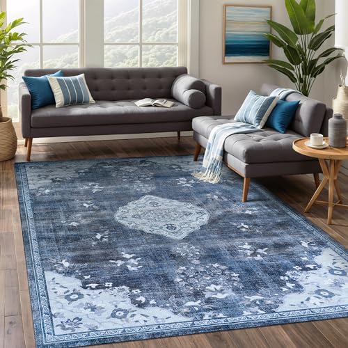 Non Slip Area Rugs 4x6 Boho Medallion Floral Non Skid Rubber Backing Easy Silk - Image 5