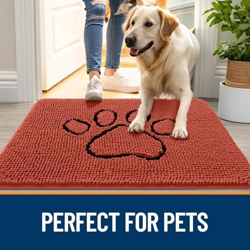 OLANLY Dog Door Mat for Muddy Paws 30x20, Paw Print Design Chenille Mud Mat - Image 6