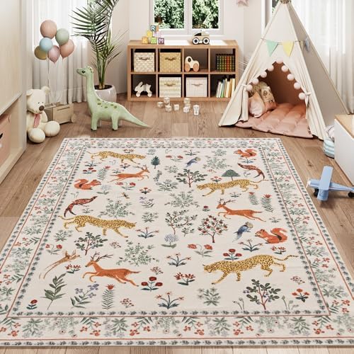 4x6 Beige Animal Washable Area Rug - Image 4