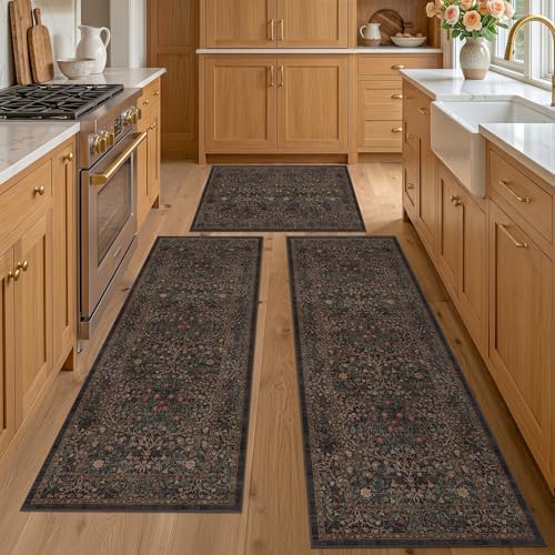 JTJ Taupe Brown Kitchen Rug Set of 3, Washable Non Slip Mats - Image 3