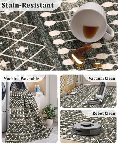 Miukiki 2x3 Entryway Rug Washable Non Slip Moroccan Area Rugs Black - Image 3