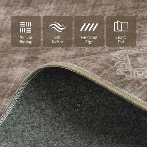 Washable Area Rug 5x7, Large Boho Living Room Rug, Dark Beige - Image 6