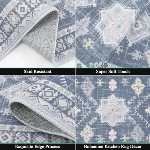 HEBE Boho Kitchen Rugs Set of 3, Non Slip Washable Kitchen Mats - Image 4