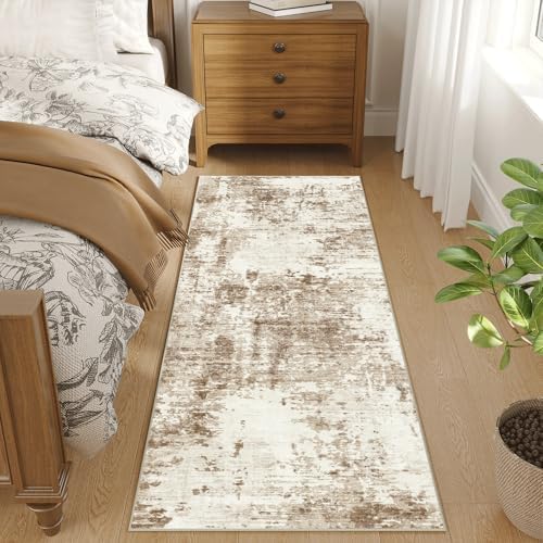 FMFUNCTEX 2x6 Hallway Runner Rug Washable Brown Beige Abstract Modern Soft - Image 2