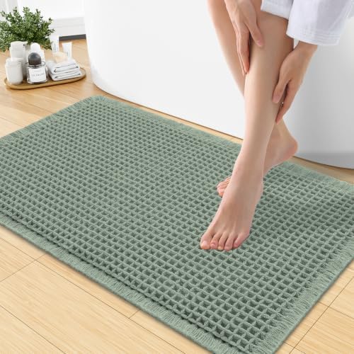 Smiry Waffle Bath Mat 30X18, Extra Soft Absorbent Bathroom Rugs, Sage Green by Smiry