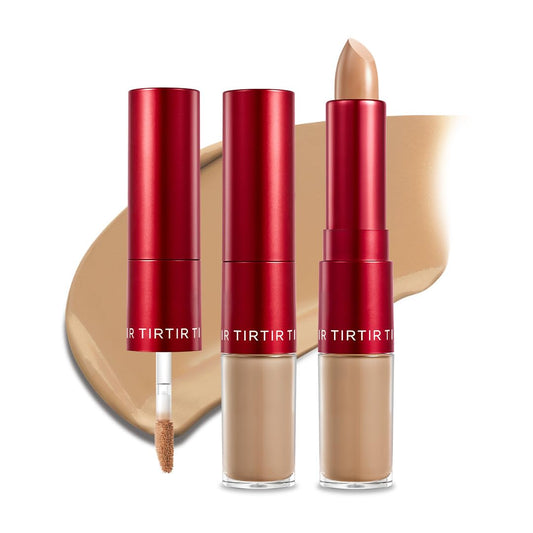 TIRTIR Glide&Hide Blurring Concealer - Creamy texture, Conceals dark circles and wrinkles, Dual formula (liquid tip & balm stick), Long-lasting wear, Korean Makeup, #7N, 0.28 Oz