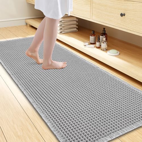 Smiry Waffle Bath Mat 47X24, Extra Soft Absorbent Bathroom Rugs, Light Grey by Smiry