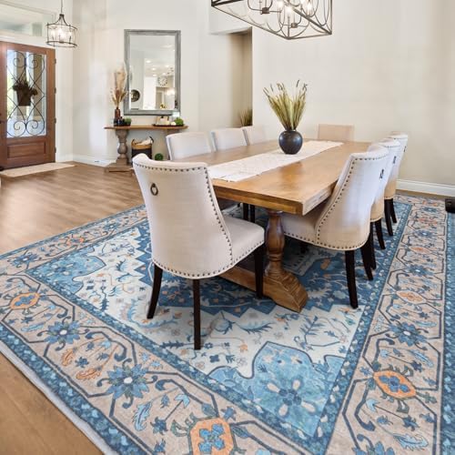 Lessymo Area Rugs 9 x 12 for Living Room, Large Washable Carpet Blue Brown - Image 3