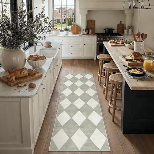 PureCozy Grey 2x6 Washable Runner Rug Kitchen Non Slip Checkered Carpet by PureCozy