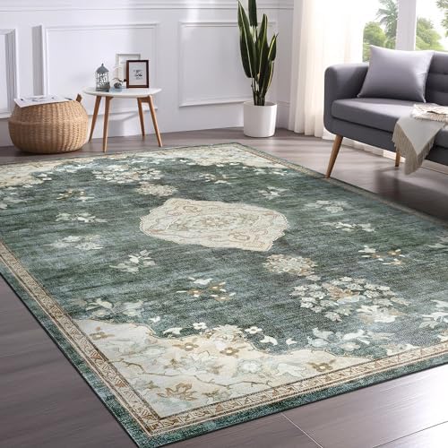 Non Slip Area Rugs 5x7 Boho Medallion Floral Non Skid Rubber Backing Easy Silk - Image 6