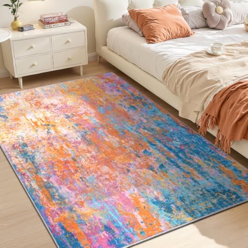 Entryway Rug 3x4 Rainbow Bedroom Area Rug Washable Non Slip Abstract Boho Rugs - Image 4