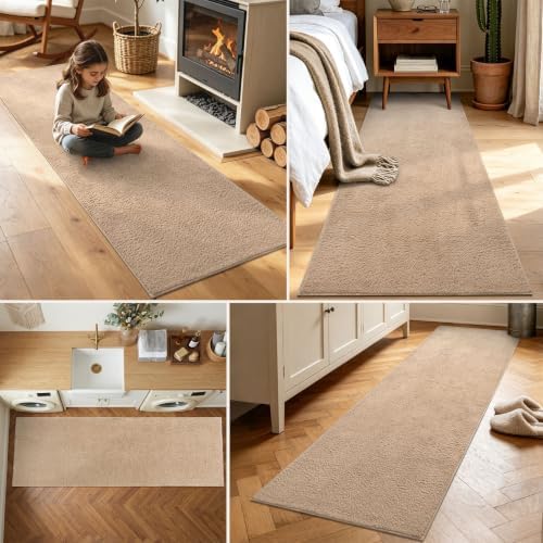 2x6 Beige Solid Runner Rug Washable Non-Slip - Image 3